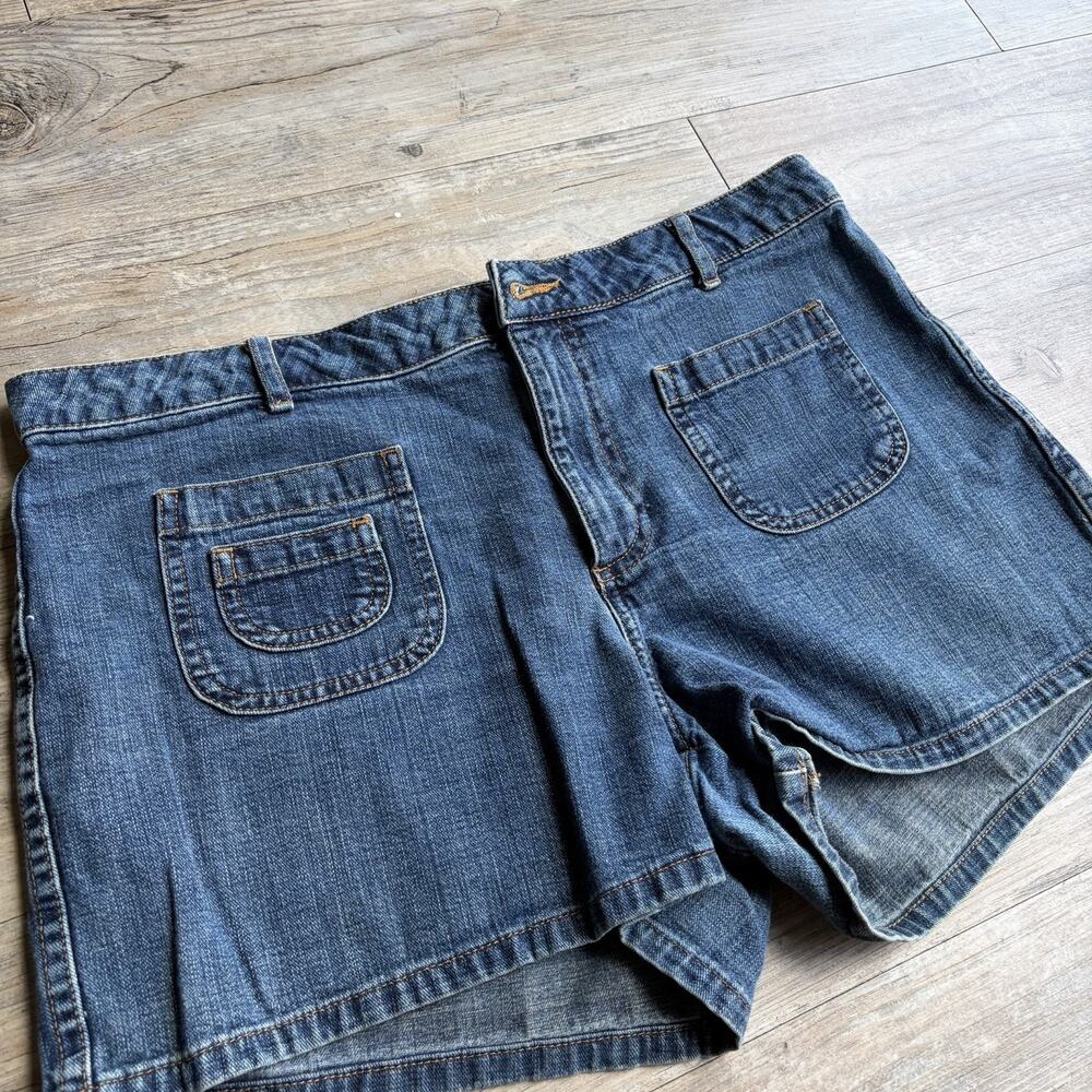 Vintage Old Navy Y2K Denim Short Shorts Size 12 Stretch Faded Dark Wash - Picture 2 of 5